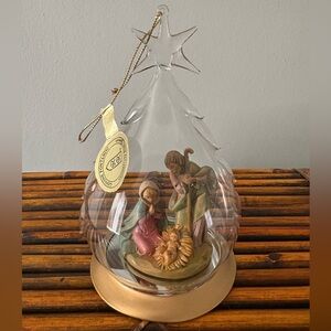 Fontanini Blown Glass Tree Shaped Christmas Ornament with the Holy Family